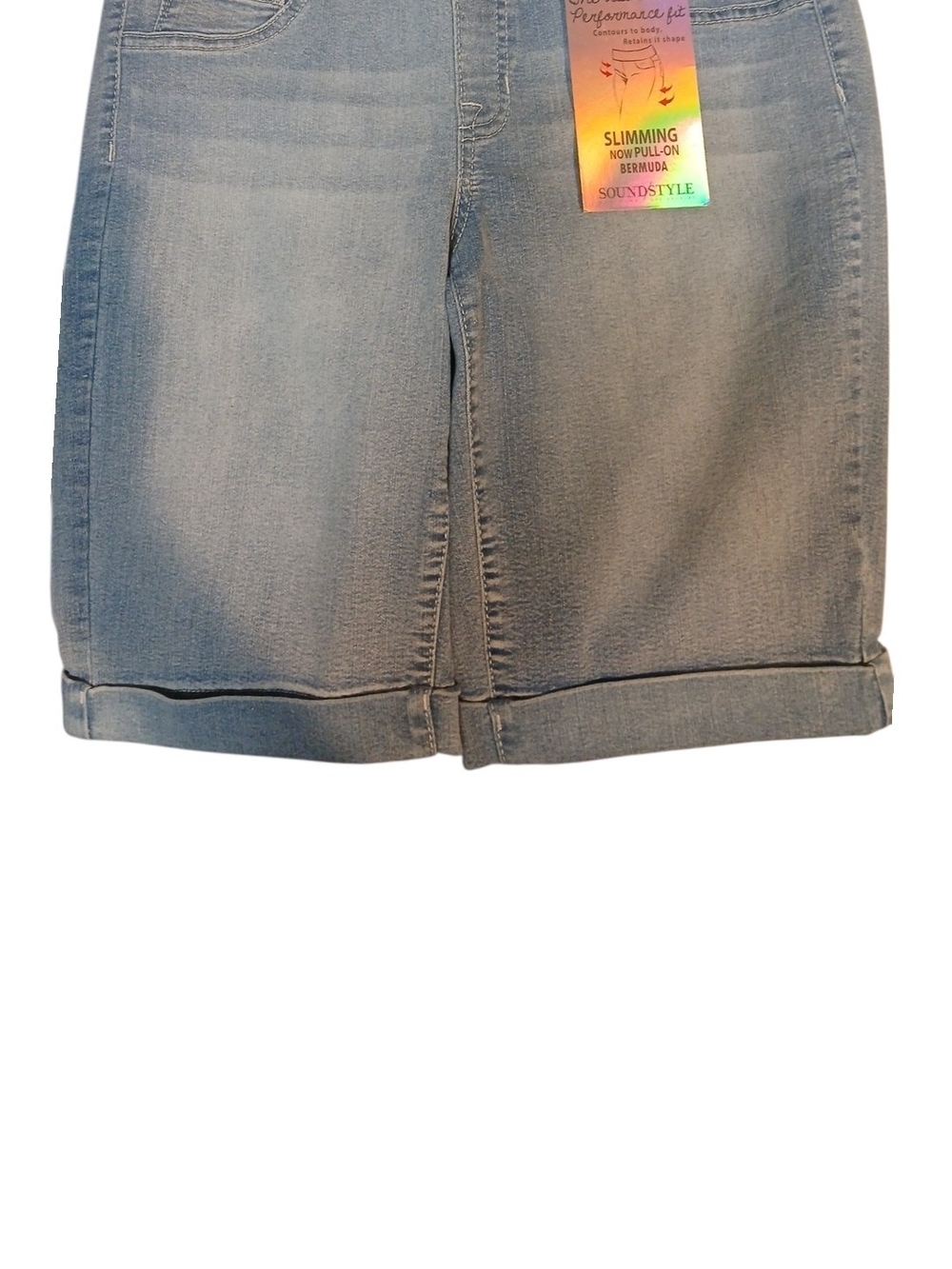 Sound Style -PullOn Bermuda Blue Denim Shorts,Slimming/Stretch,2 Back Pockets, S - Picture 7 of 13